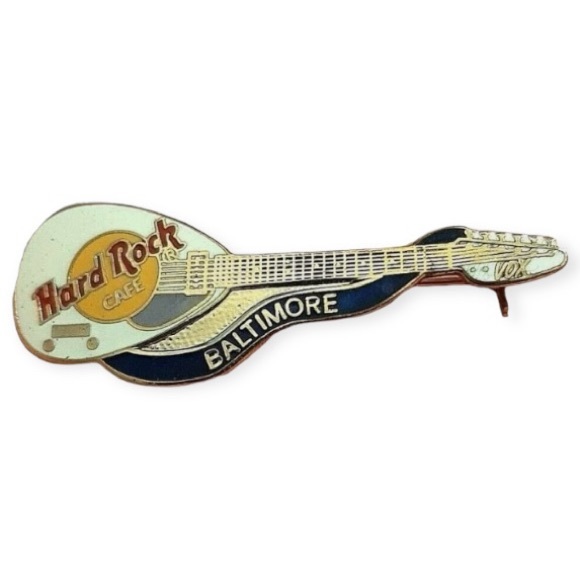 Hard Rock Cafe Jewelry - Hard Rock Cafe Guitar Vtg Baltimore
Maryland 2 1/2" Metal Pinback Enamel & Gold
